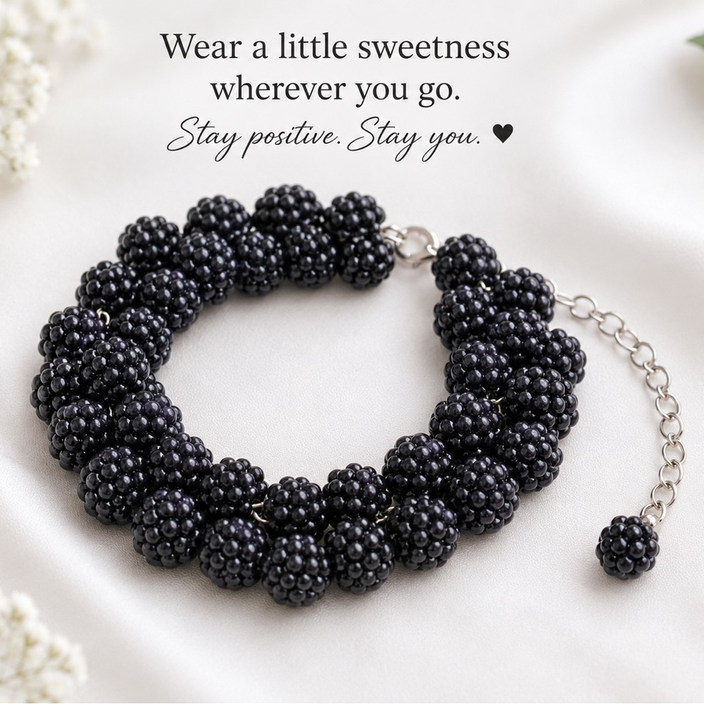 NWT BlackBerry Cluster Charm Bracelet - Adjustable Fit - Handmade